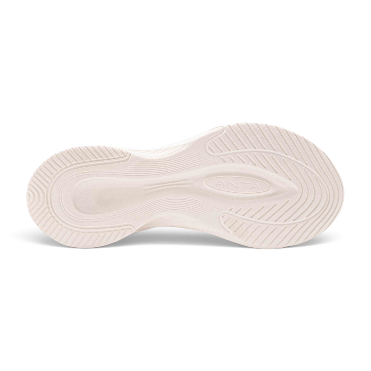 FRG women's running shoe sole in white with textured grip pattern and embossed branding