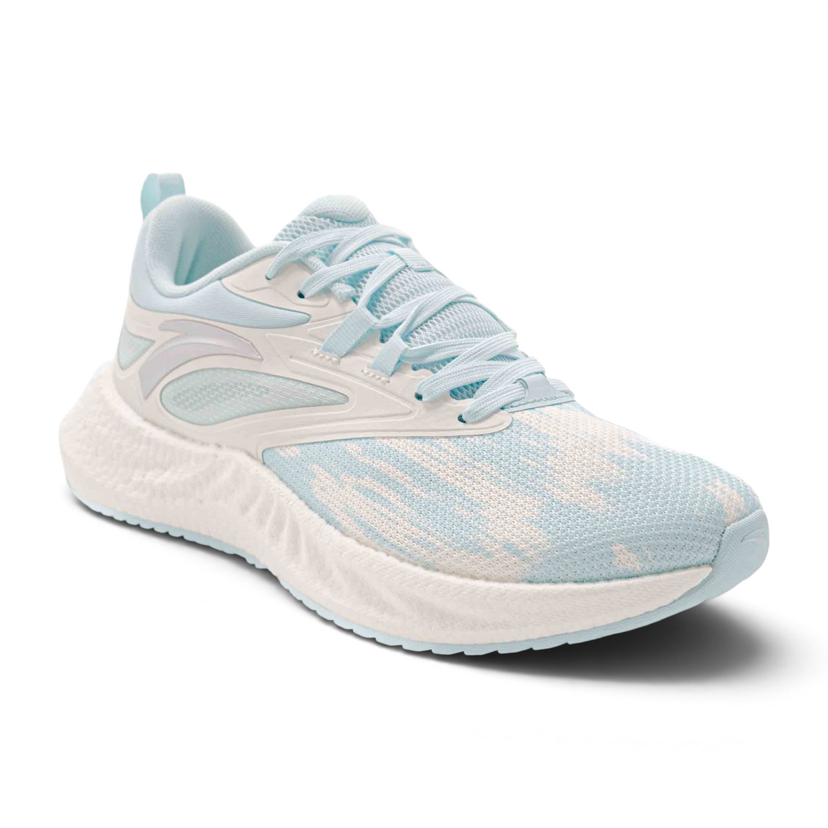 FRG running shoes in light blue and white with a breathable mesh upper and cushioned white foam sole