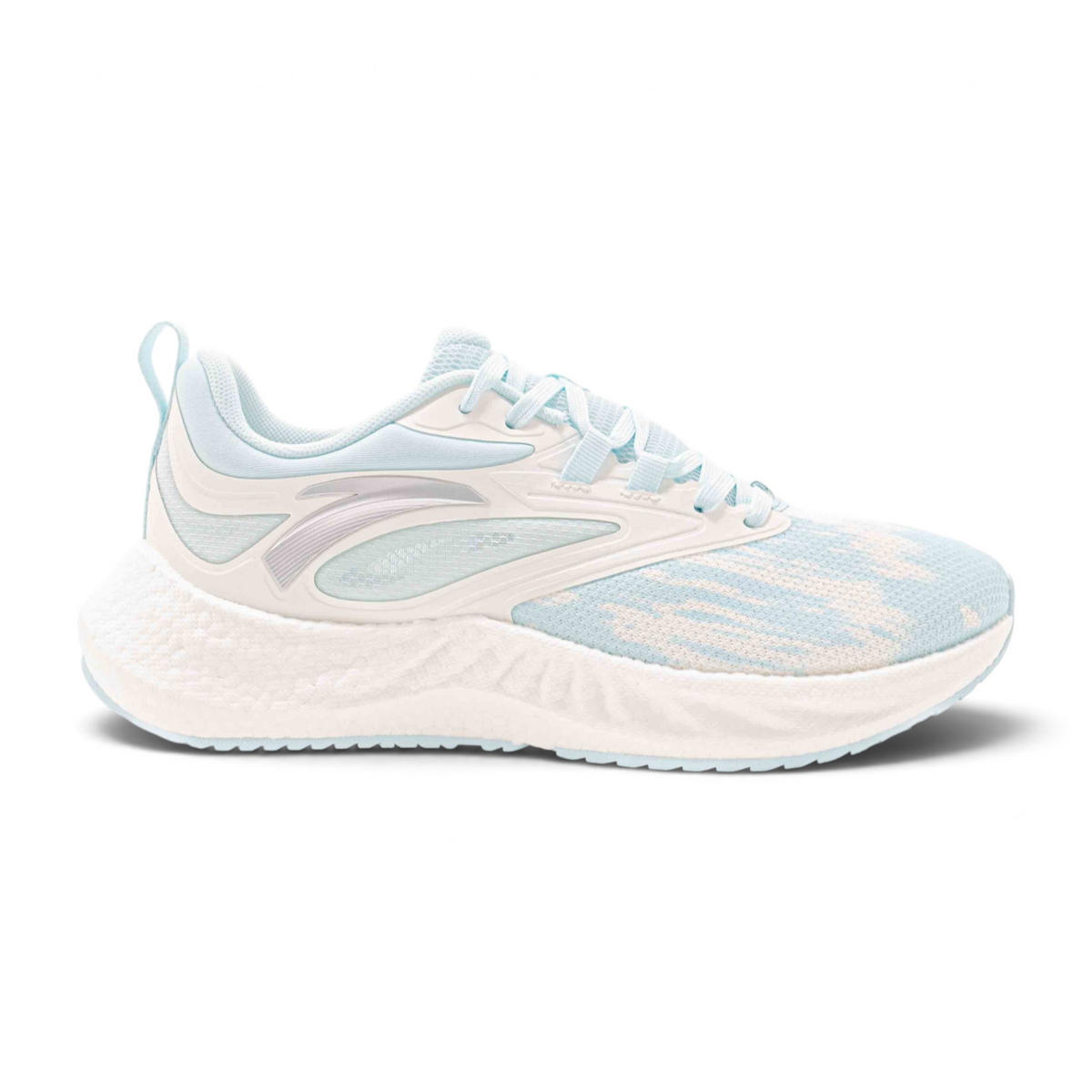 FRG running shoes in light blue and white with a breathable mesh upper and thick cushioned foam sole