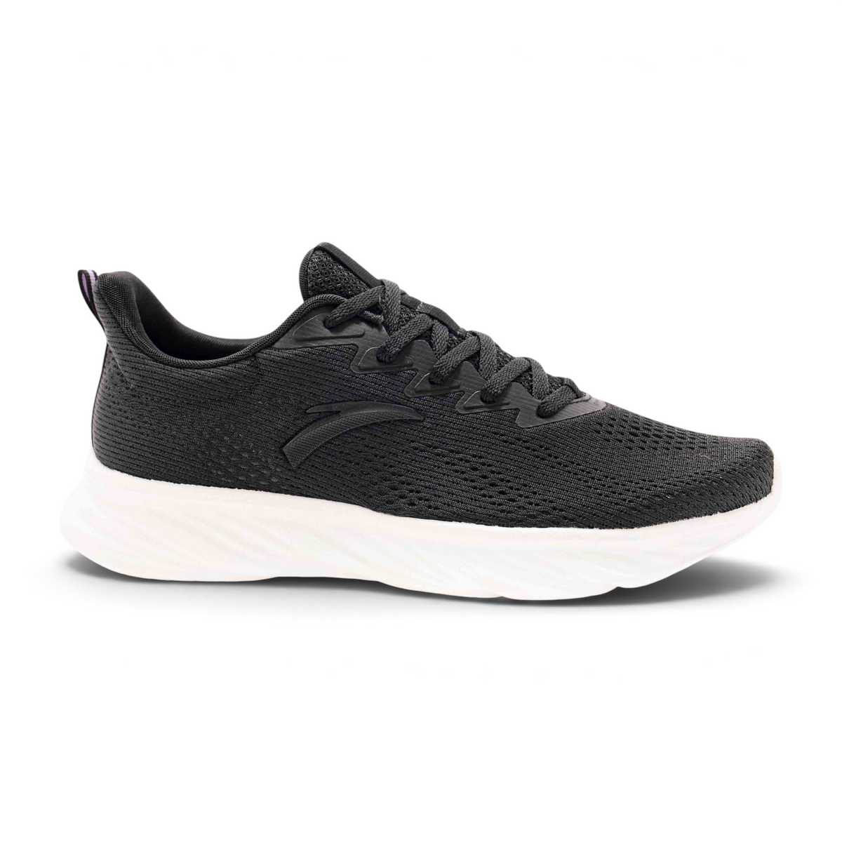 FRG women's black lightweight running shoes with breathable mesh upper and white cushioned sole