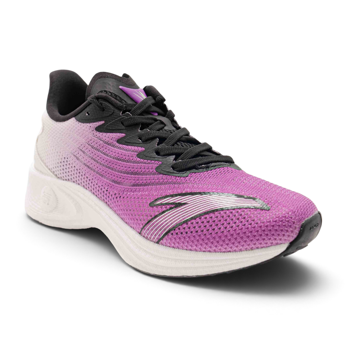 FRG women's running shoes in purple and white with a breathable mesh upper and black lace-up closure