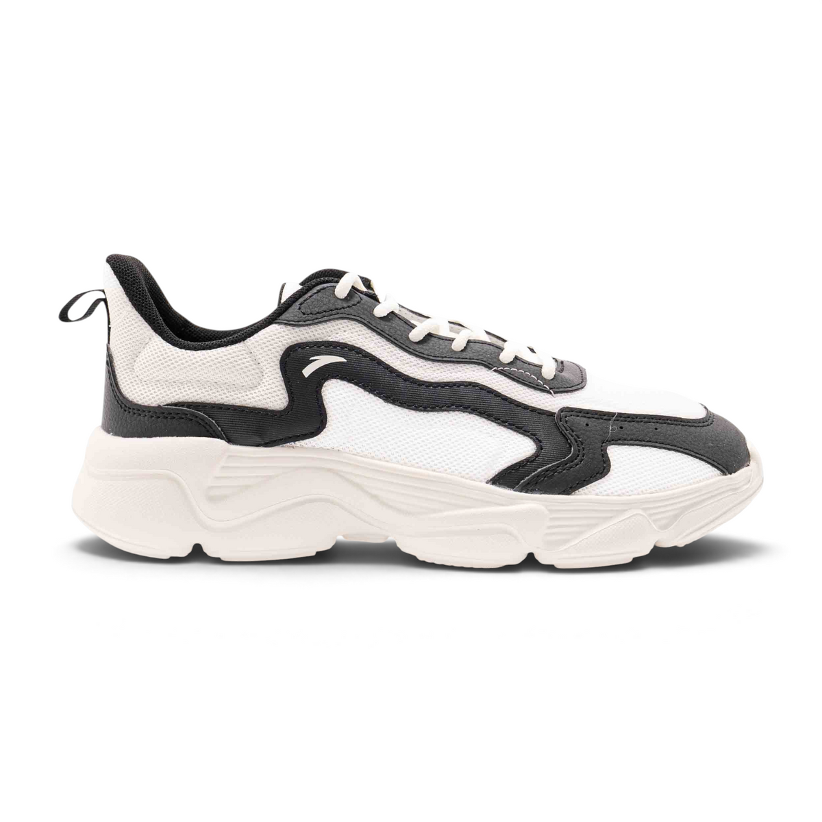 FRG women's casual lifestyle sneaker in white and black mesh with a chunky platform sole and lace-up closure