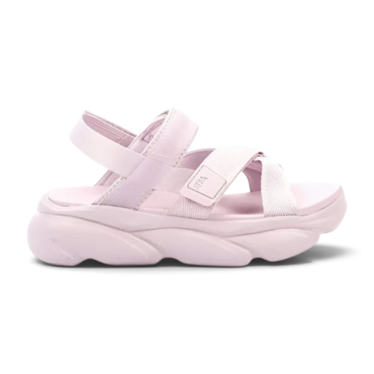 FRG beach sandals in light pink with thick platform soles and adjustable velcro straps for a comfortable fit