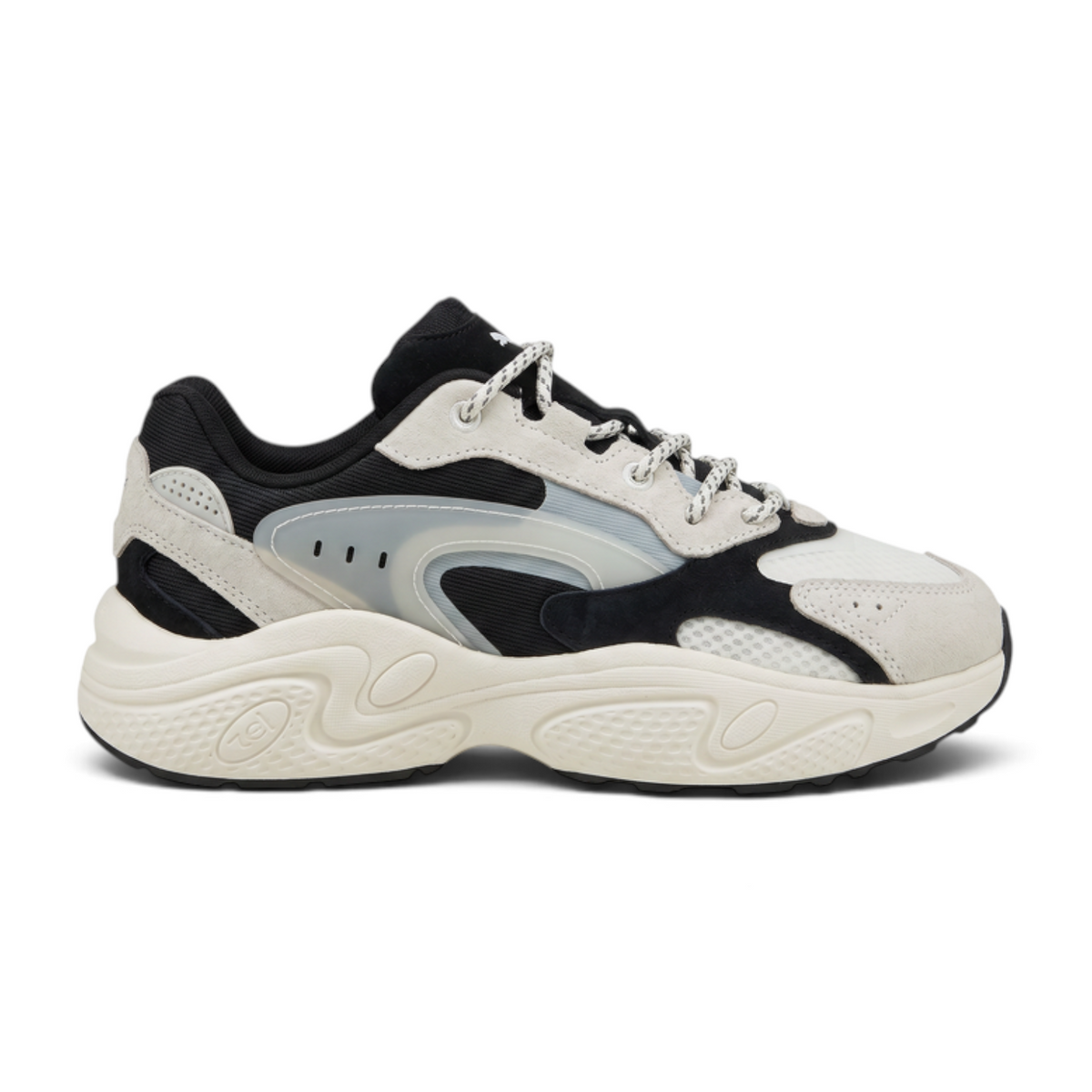 FRG ANTA C37 casual sneakers in beige and black featuring breathable mesh, cow suede, and a cushioned rubber sole.
