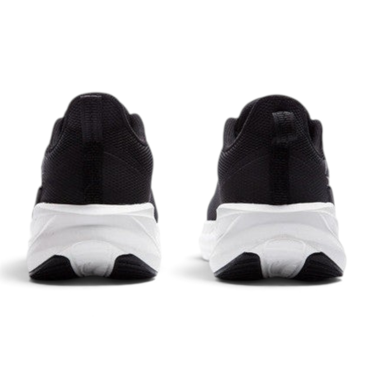 FRG ANTA women's black running shoes showing the rear view with cushioned white midsoles and breathable mesh heels.