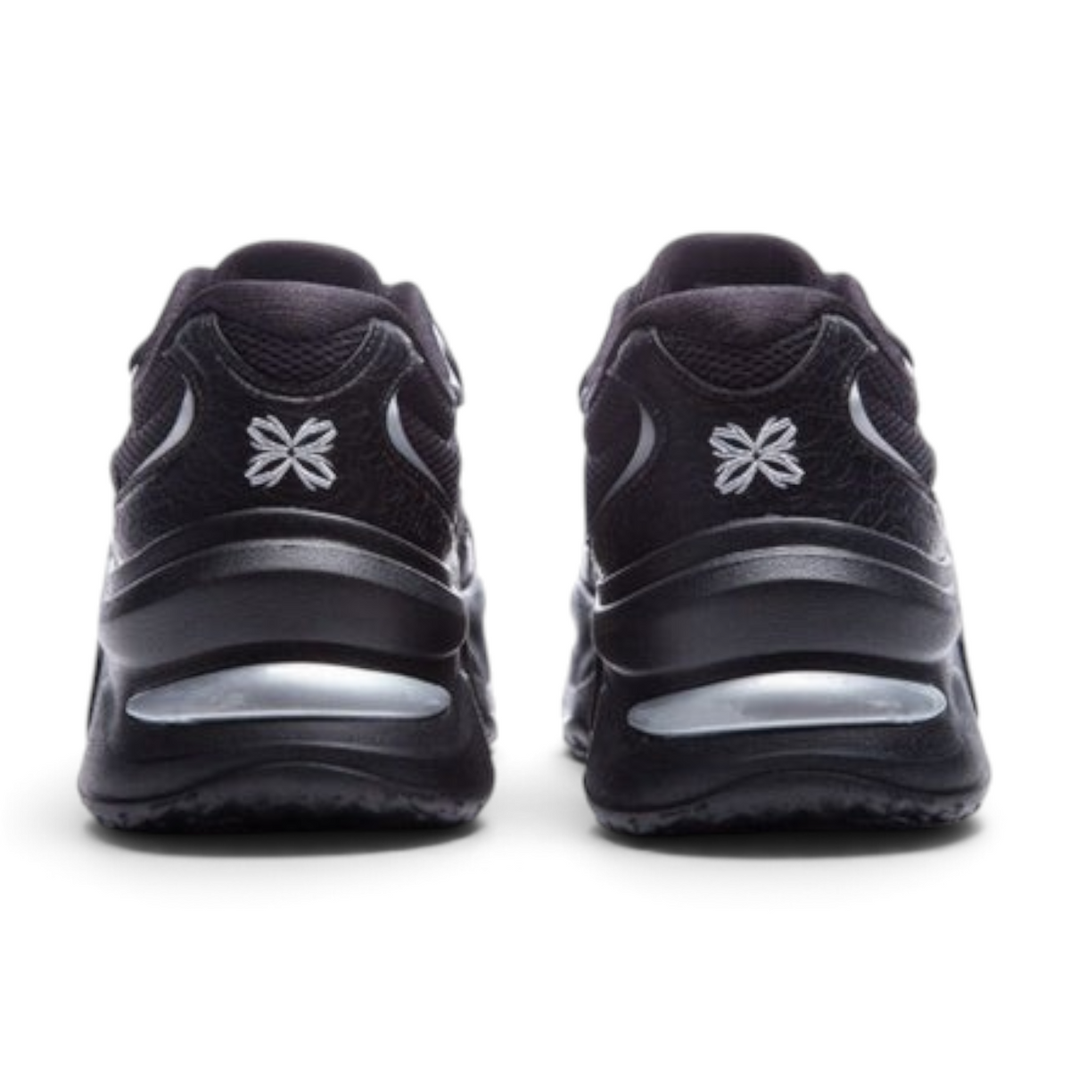 FRG ANTA Bunny women's casual sneakers in black and silver, showing the rear view with cushioned midsoles.