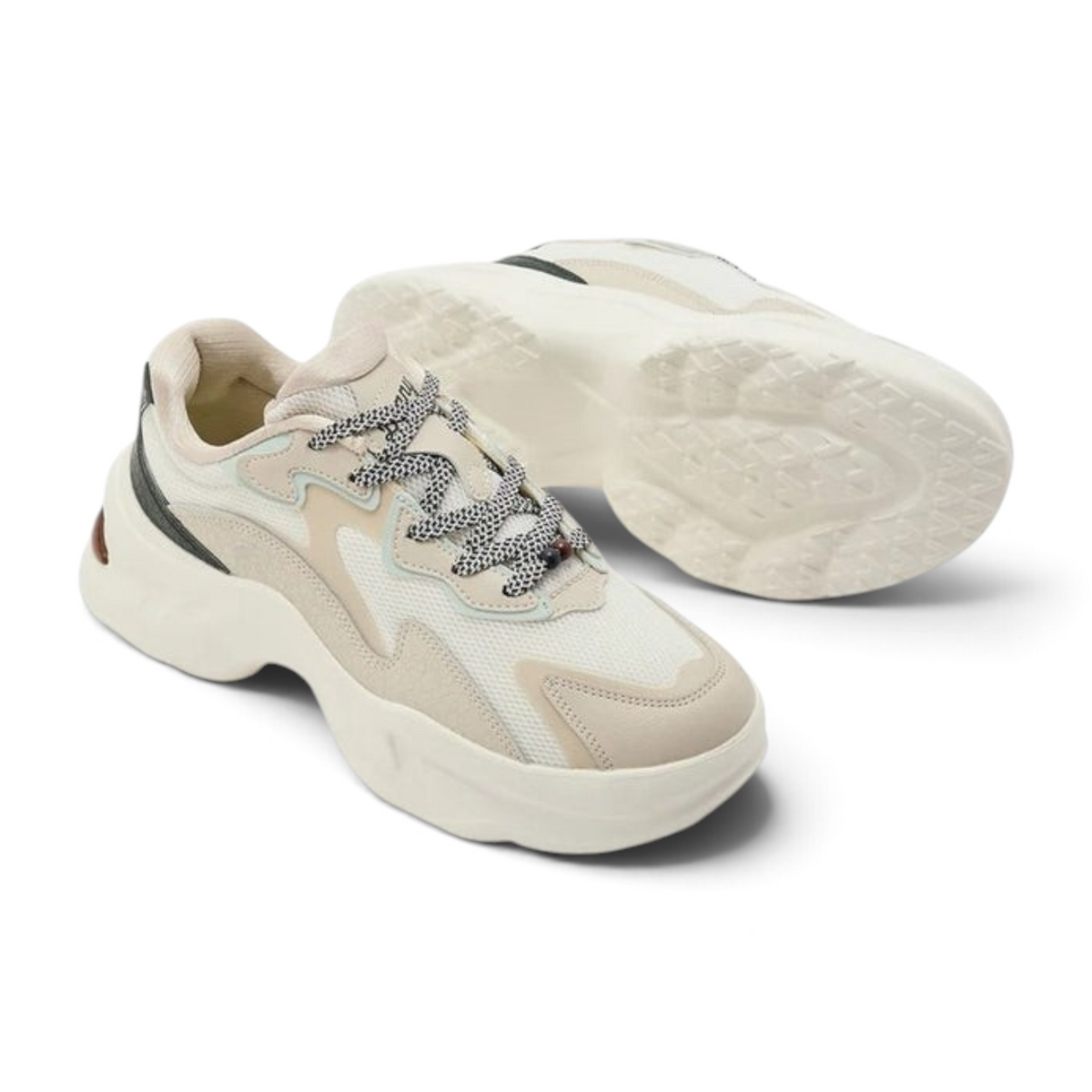 FRG ANTA Bunny women's casual sneakers in beige and off-white with mesh, synthetic leather, and patterned laces.