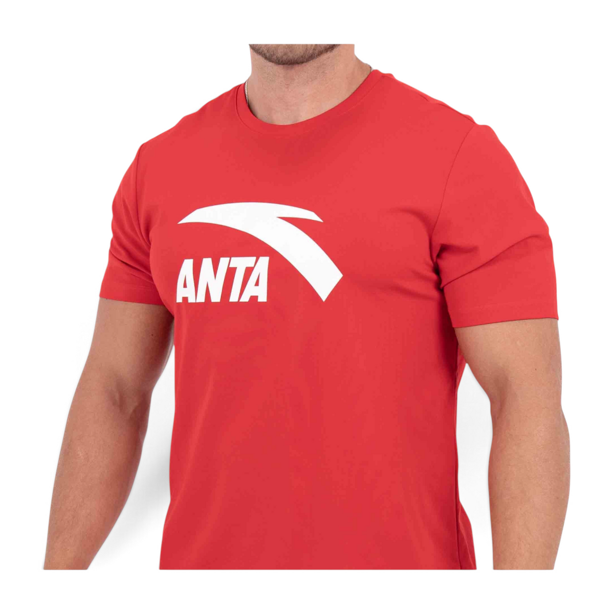 FRG red cross training t-shirt with white ANTA logo on the chest worn by a male athlete
