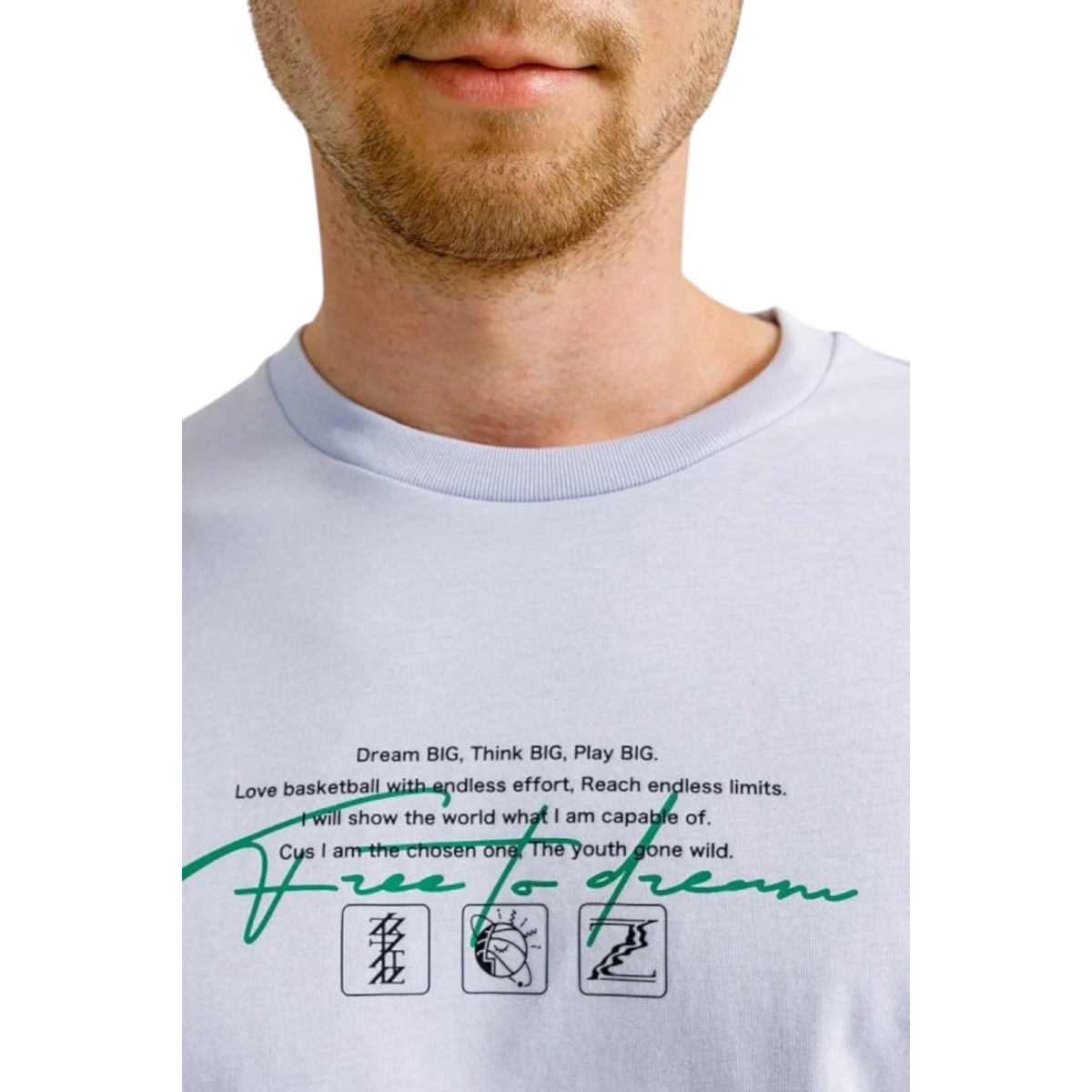 FRG ANTA Night Game purple short sleeve crew neck t-shirt with green graphic text and basketball icons