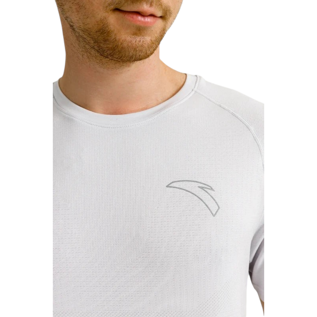 FRG ANTA heather grey short sleeve running t-shirt with moisture-wicking fabric and subtle chest logo detail