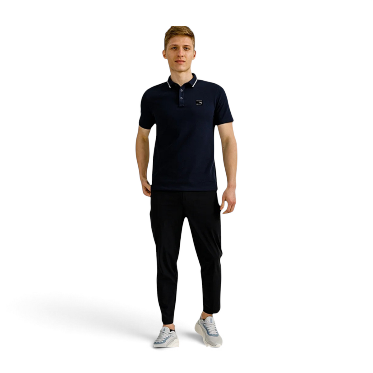 FRG men's tapered black knit ankle fitness pants with elastic waist and A-Chill cooling technology