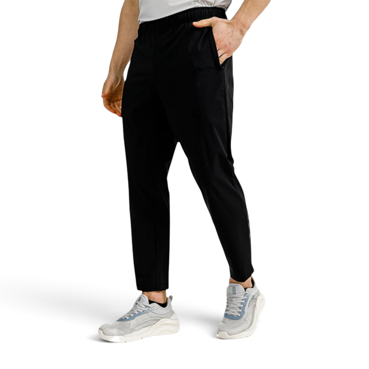 FRG Anta men's black tapered knit fitness pants with elastic waist and cooling fabric for cross training
