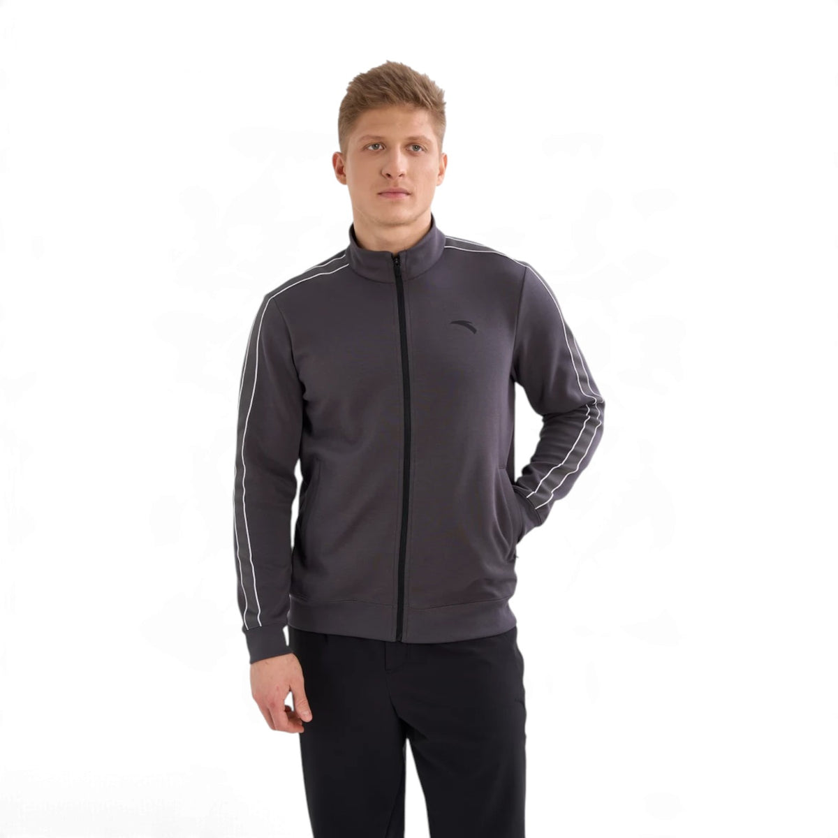ANTA Men’s TRN ESSENTIAL Knit Track Top in Dark Grey – product view 1