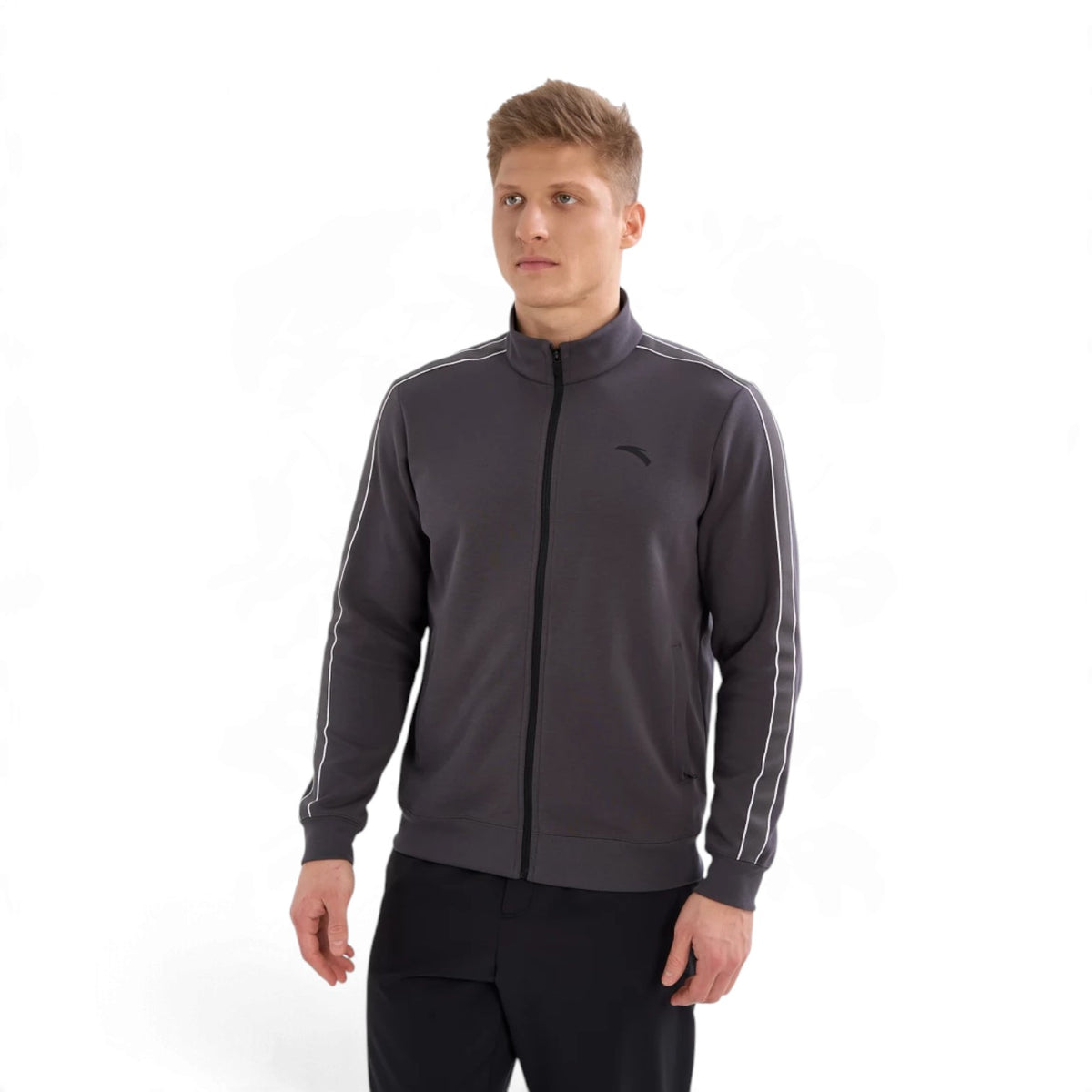 ANTA Men’s TRN ESSENTIAL Knit Track Top in Dark Grey – product view 2