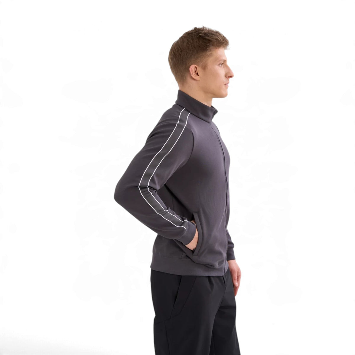 ANTA Men’s TRN ESSENTIAL Knit Track Top in Dark Grey – product view 4