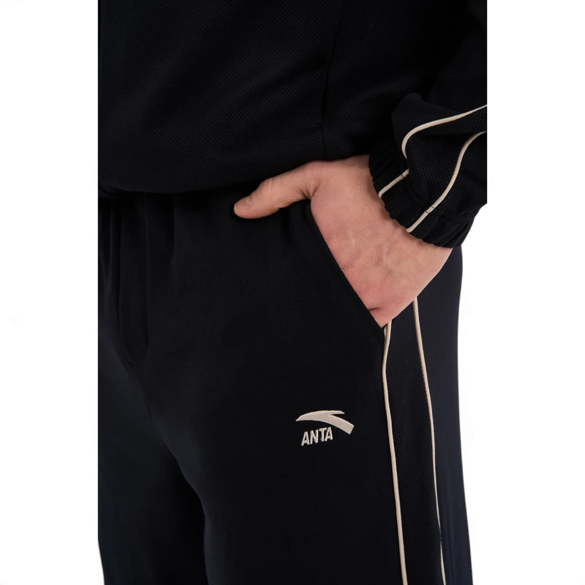 ANTA Men’s SPORTS CLUB Knit Track Pants in Black – product view 7