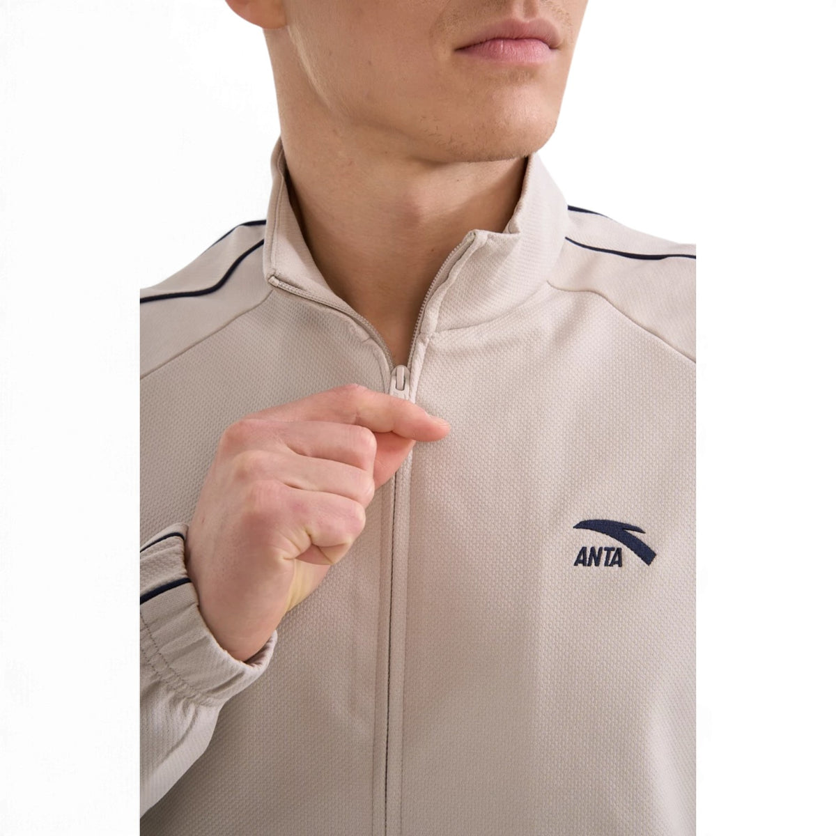 ANTA Men’s SPORTS CLUB Knit Track Top in Fog Grey – product view 6