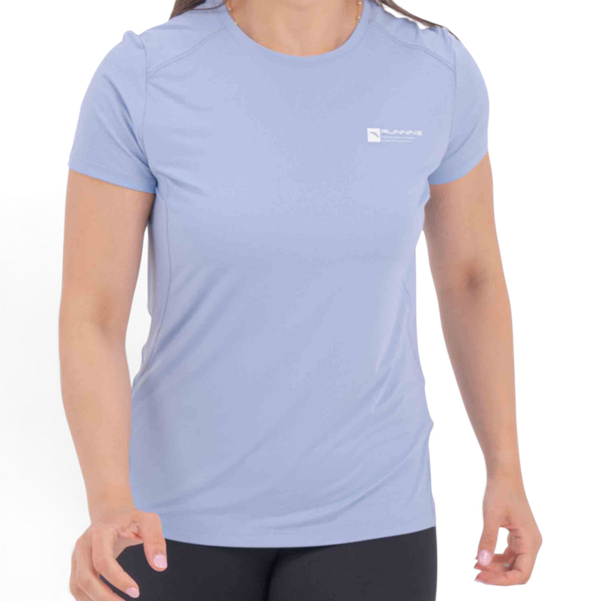 FRG light blue regular fit athletic t-shirt made from nylon polyester and spandex blend with running logo detail