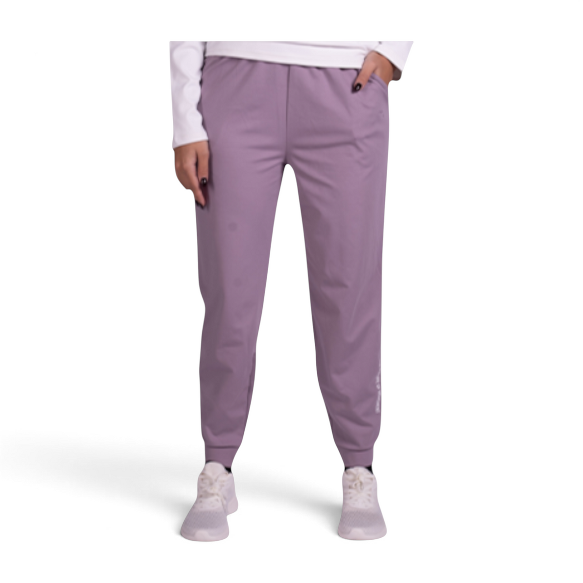 FRG knit ankle pants in a soft lavender shade featuring a comfortable elasticated cuff design for casual wear