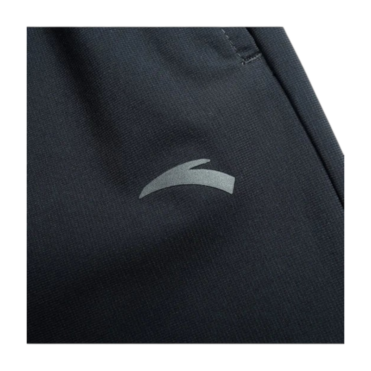 FRG Anta women's straight-leg running pants in black stretch knit fabric featuring a reflective logo detail