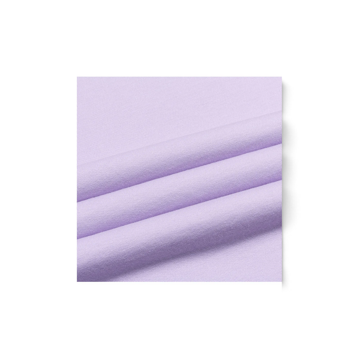 FRG SS TEE in a soft pastel lavender cotton fabric with a smooth texture and subtle draped folds.
