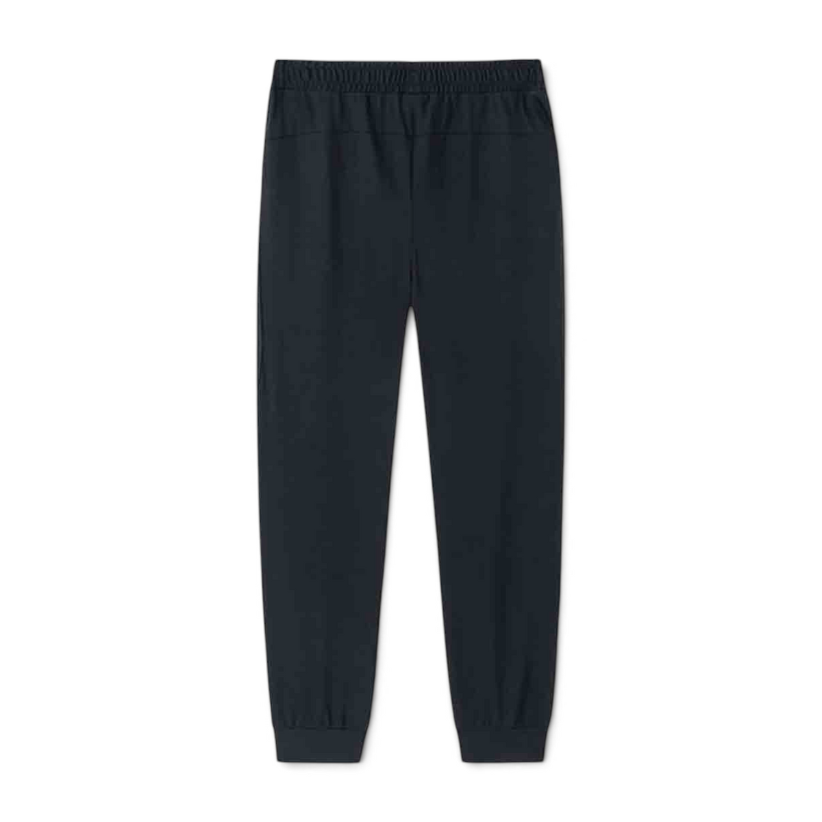 FRG black knit ankle pants featuring an elastic waistband and cuffed hems for a comfortable, casual fit.
