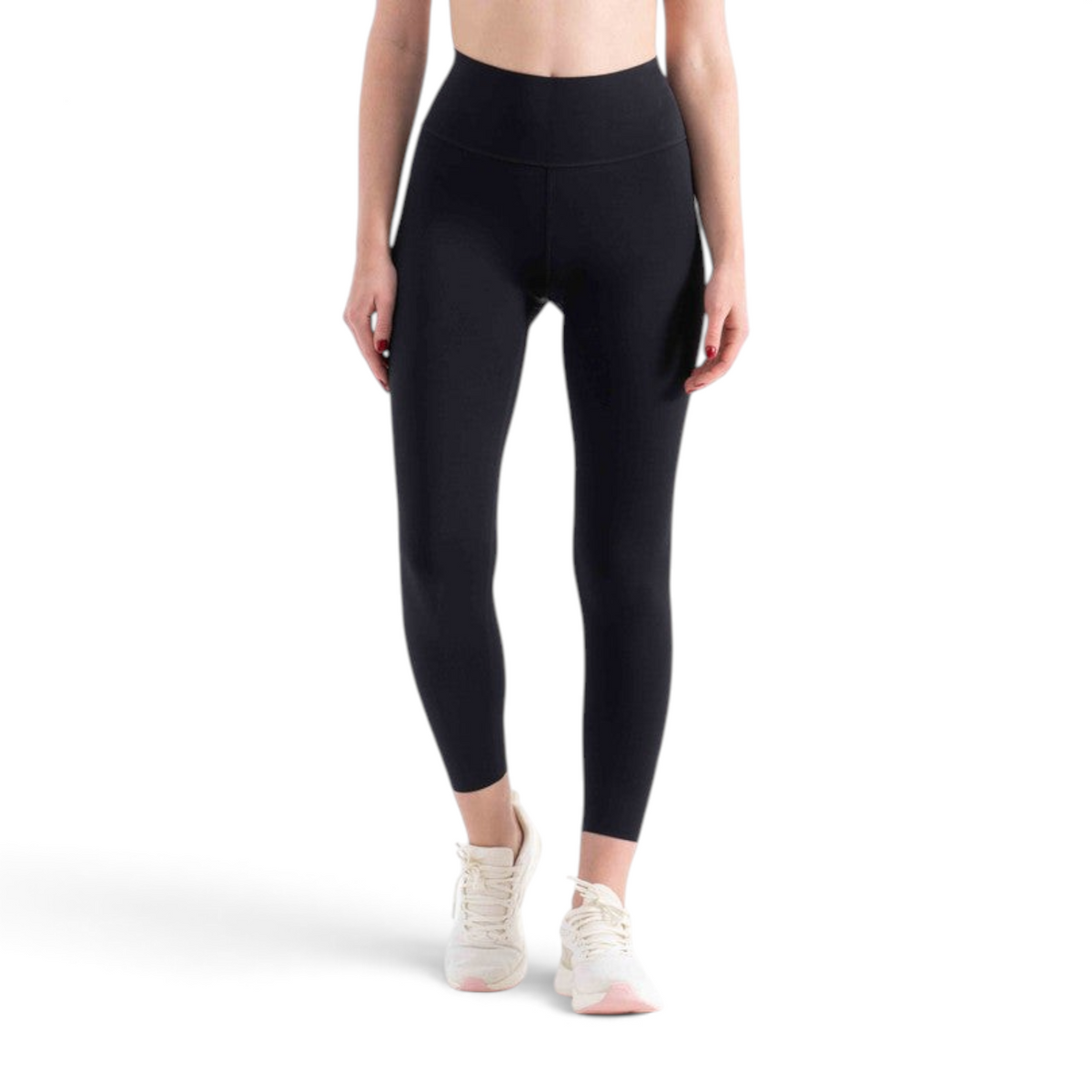 FRG tight ankle pants in black, featuring a high-waisted design for a sleek fit, worn with white athletic sneakers.