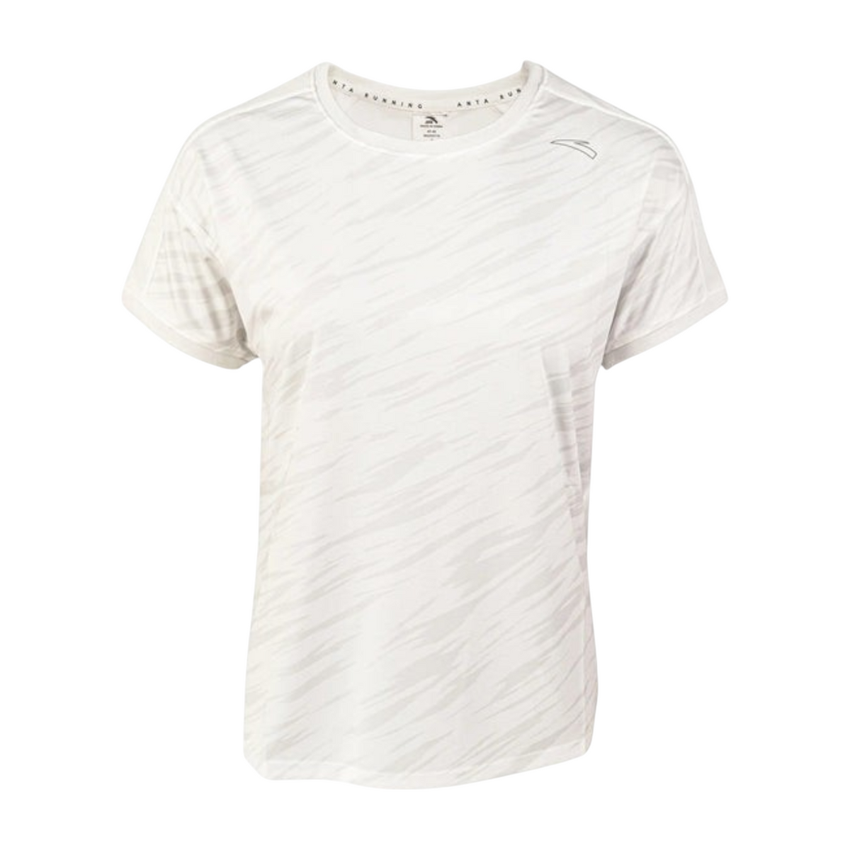 FRG ANTA snow white recycled polyester running t-shirt with subtle abstract pattern and short sleeves