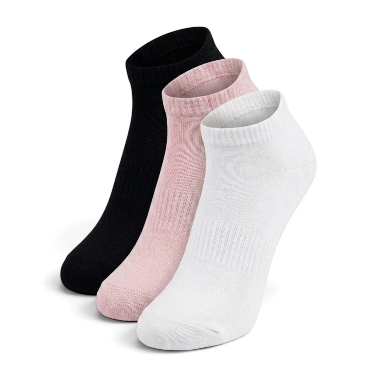 FRG ANTA women's cross training socks in a 3-pack featuring white, pink, and black ankle-length athletic styles.