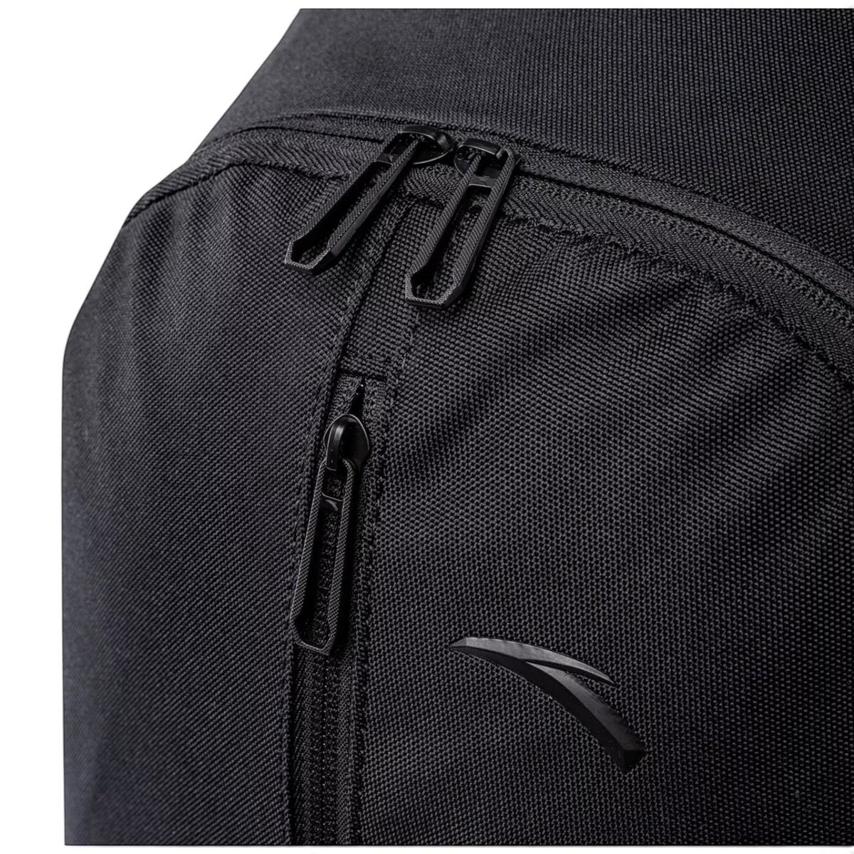 FRG black backpack featuring durable fabric, double zipper closure, and a subtle tonal logo detail.