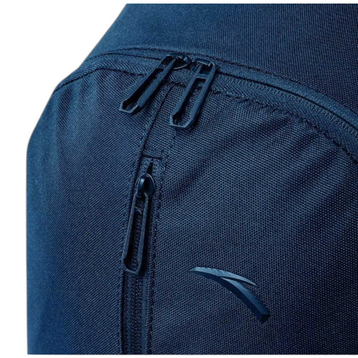 FRG navy blue backpack featuring durable fabric, matching zippers, and a subtle brand logo detail.