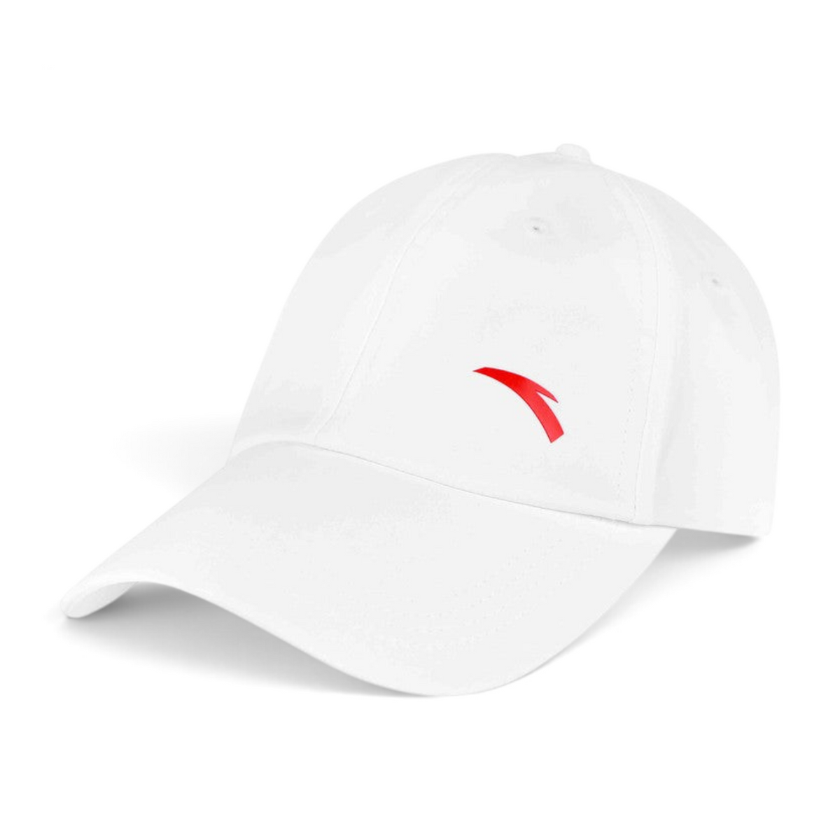 FRG white baseball cap with a red logo on the front panel, featuring a classic six-panel design and curved brim.