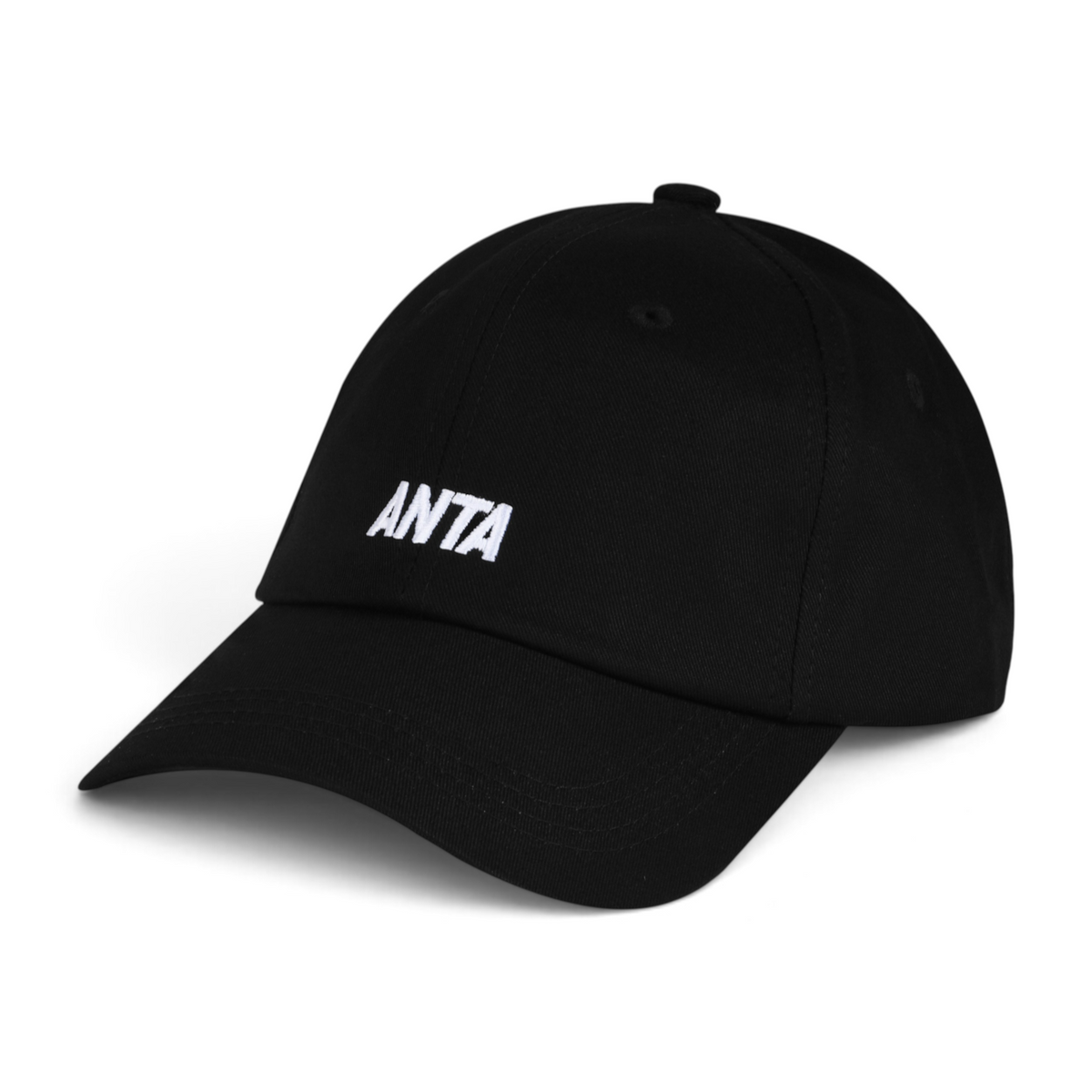 FRG black cotton sunbonnet baseball cap with white embroidered ANTA logo on the front panel