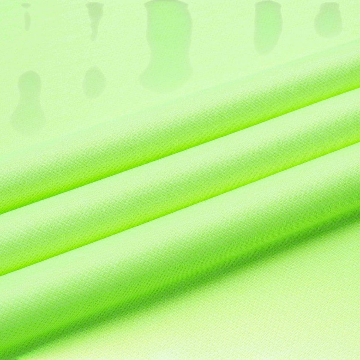 FRG ANTA fluorescent green running t-shirt fabric showing breathable moisture-wicking texture