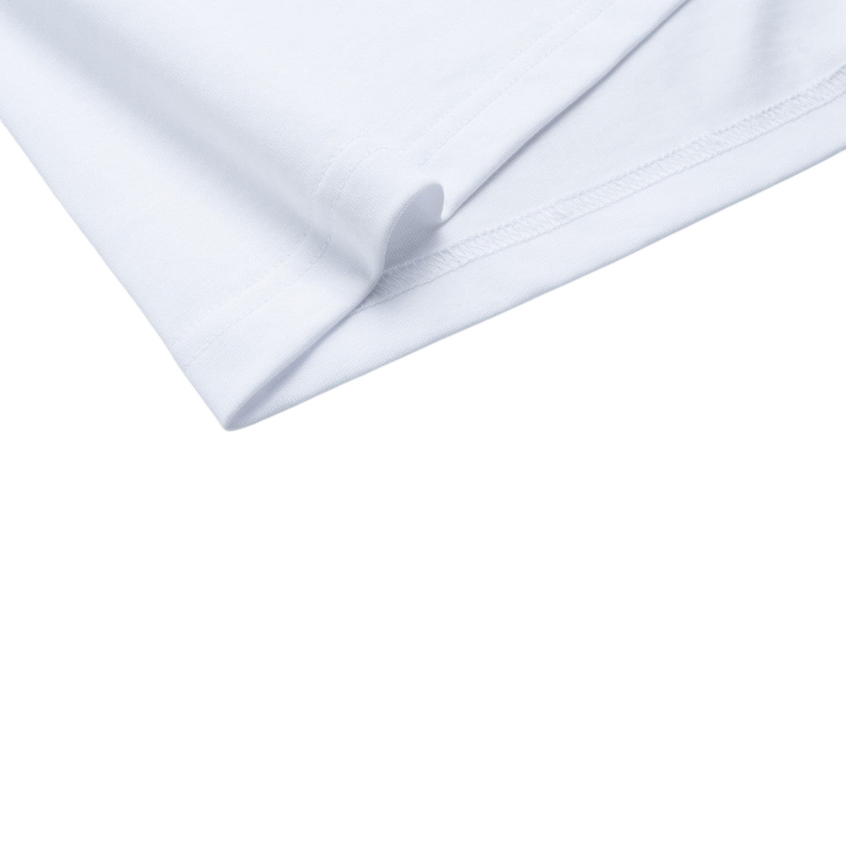 FRG ANTA KTEE pure white cotton basketball t-shirt close-up of the hem and fabric texture