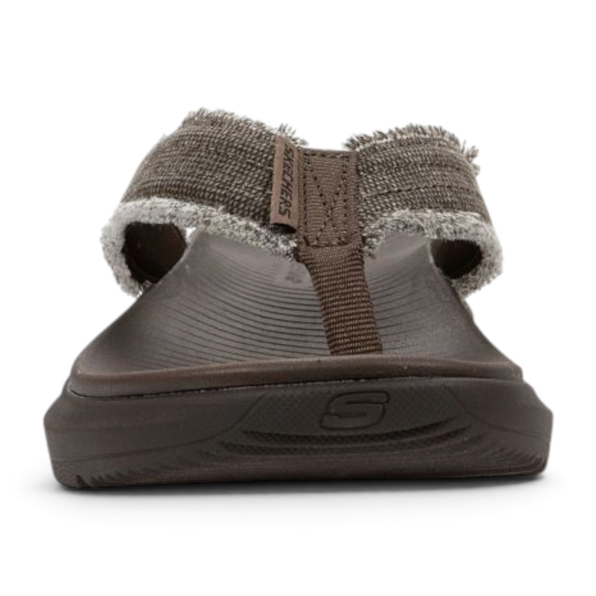 FRG Skechers Relaxed Fit Parson SD chocolate brown canvas thong sandal with frayed trim and cushioned footbed