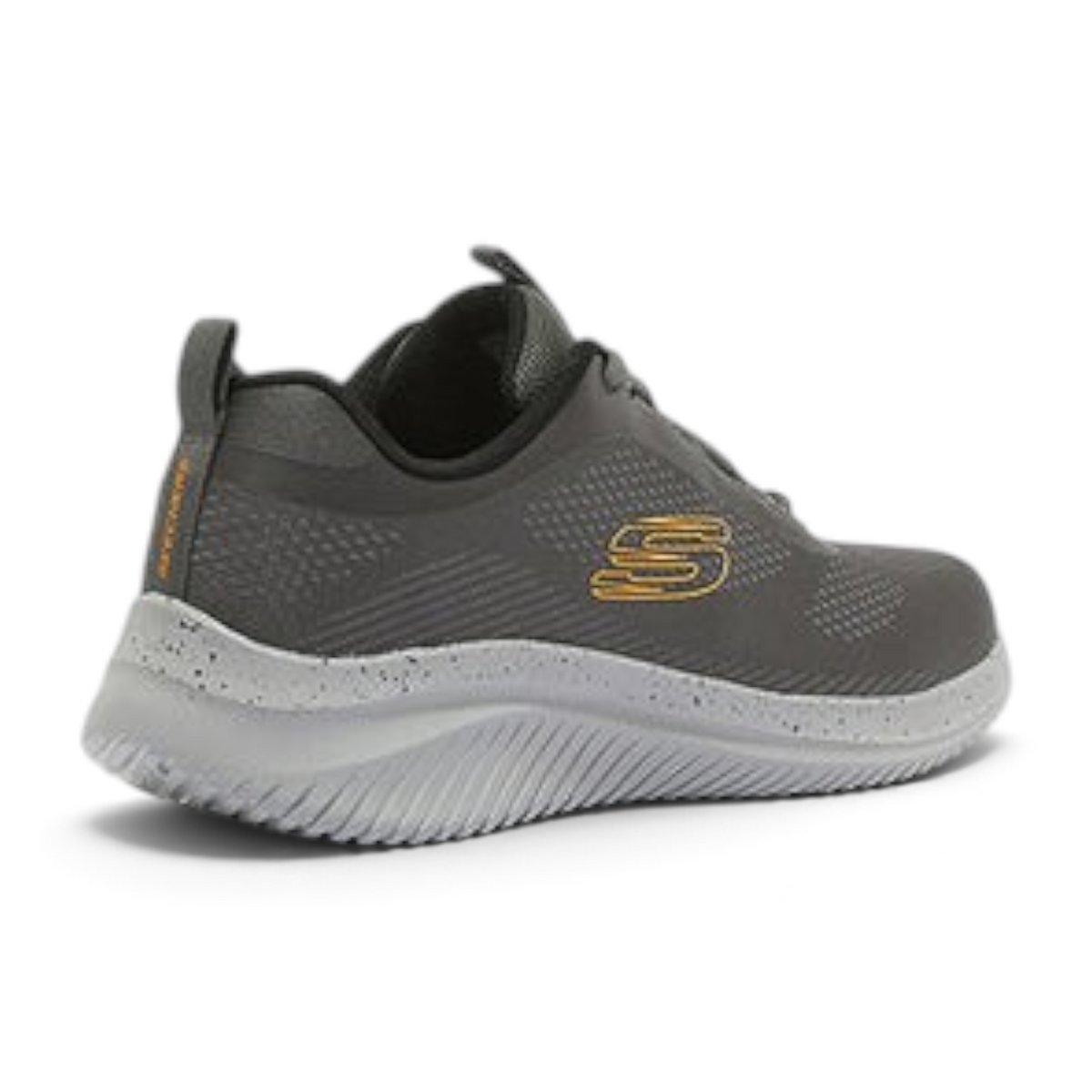 FRG Skechers ULTRA FLEX 3.0 grey athletic sneaker with orange logo and speckled midsole side view