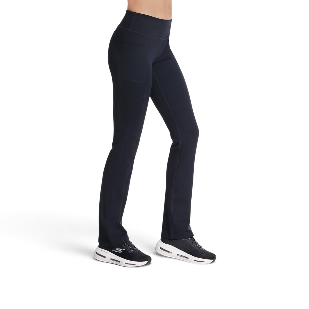 FRG THE GOWALK PANT OG in black, featuring a high-waisted fit and side pockets, worn by a model in profile view.