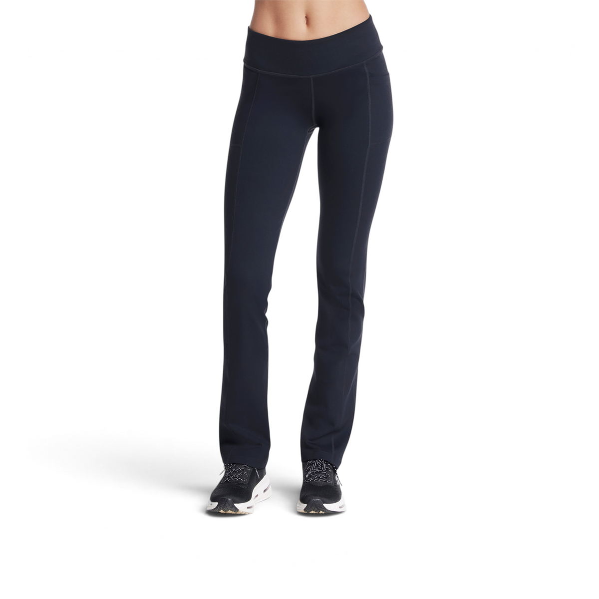 FRG THE GOWALK PANT OG in black featuring a high-waisted fit and flared leg design for athletic comfort.