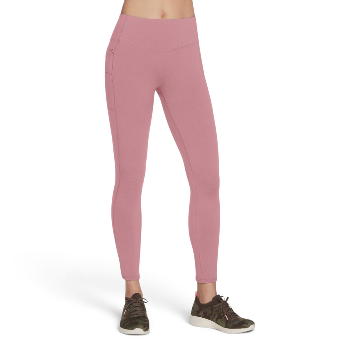 FRG Alpine Trail full-length high-waisted leggings in dusty rose with side pockets worn by a model