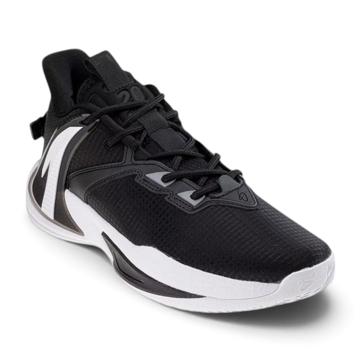 FRG Anta Pounce 2 basketball shoes in black with white sole, breathable mesh upper, and responsive cushioning.