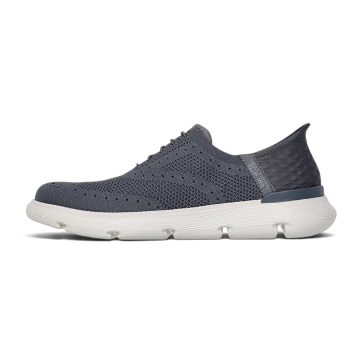 FRG Skechers Garza Palma charcoal wingtip slip-in shoe with engineered knit upper and white cushioned sole
