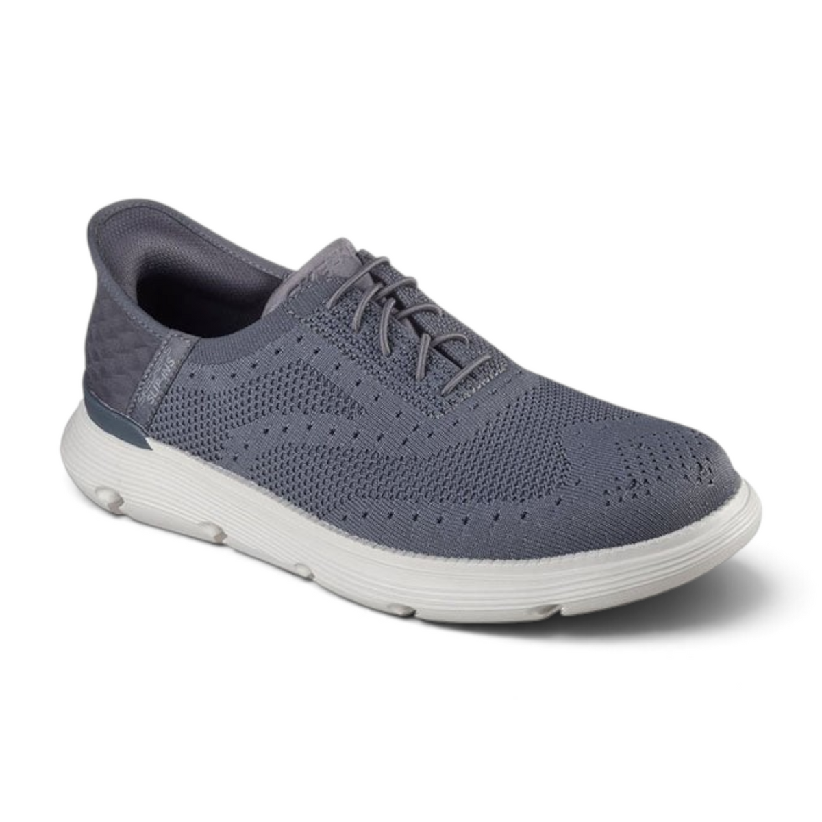 FRG Skechers Garza Palma charcoal wingtip slip-in shoe with engineered knit upper and white cushioned sole