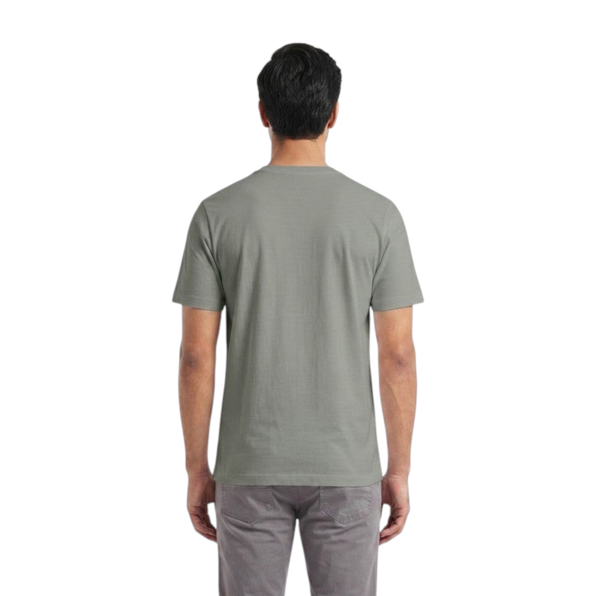 Back view of a man wearing a grey FRG ANTA A-Power Comfy short sleeve training t-shirt with a smooth stretch fit.