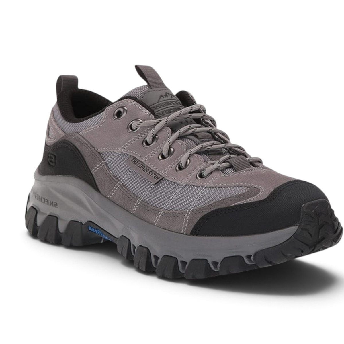 FRG Skechers Edgemont Art Oxford grey water-repellent hiking shoe with durable lug sole and suede mesh upper