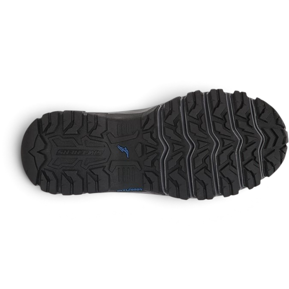 FRG Skechers EDGEMONT ART OXFORD grey shoe featuring a durable black Goodyear rubber lugged outsole for traction.