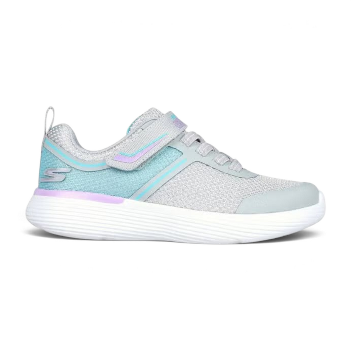 FRG GO RUN 400 V2 lightweight grey and light blue mesh running shoe with hook-and-loop strap and white cushioned sole