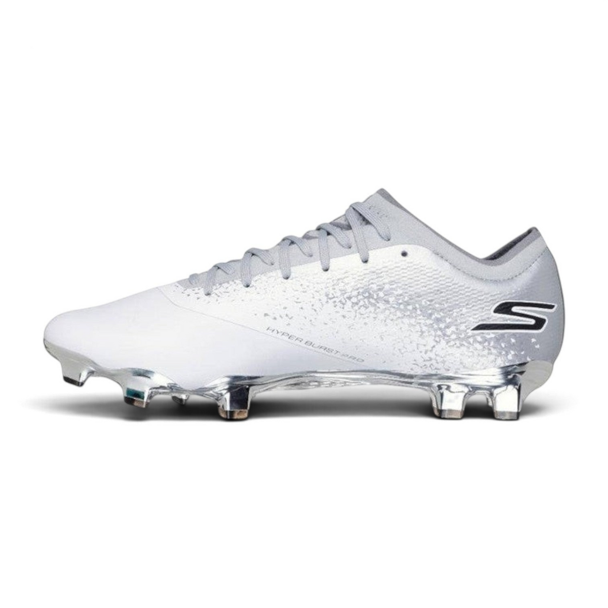 FRG Skechers Razor 1.5 Elite FG soccer cleat in white and silver with synthetic upper and carbon infused plate