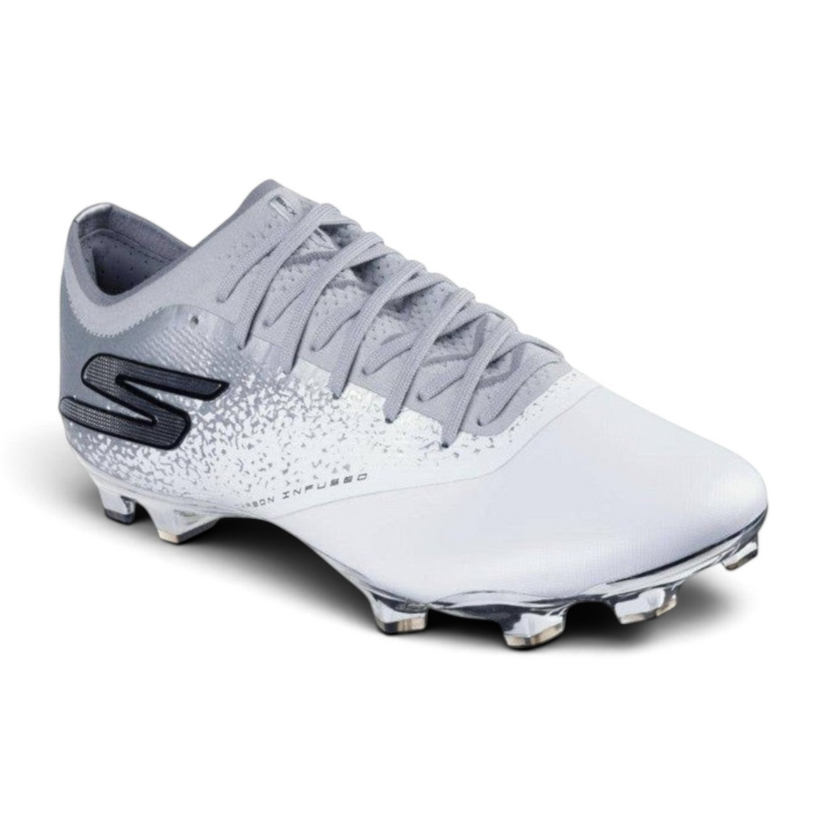 FRG Skechers Razor 1.5 Elite FG soccer boot in white and silver with synthetic upper and carbon infused plate