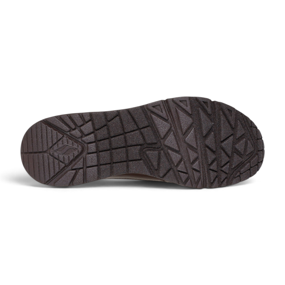 FRG Skechers Street Uno Galactic Gal chocolate brown sneaker outsole with geometric traction pattern